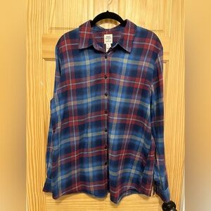 Lands' End Blake Shelton Women's Flannel Shirt, Size XL, Red/Blue/Gold Plaid
